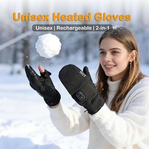 Rechargeable Electric Heated Gloves for Women Men, Flip Top Fingerless Heated Gloves, Full & Half Hand Heating Touchscreen Unisex Gloves for Cold Weather Work Skiing Cycling Snow Outdoor in Saudi Arabia