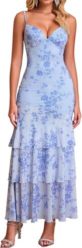 Auraxe Bodycon Floral Wedding Guest Dress Tiered Backless Semi Formal Long Maxi Dresses for Women in Saudi Arabia