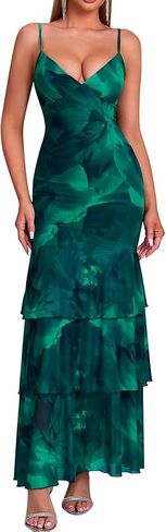 Auraxe Bodycon Floral Wedding Guest Dress Tiered Backless Semi Formal Long Maxi Dresses for Women in Saudi Arabia