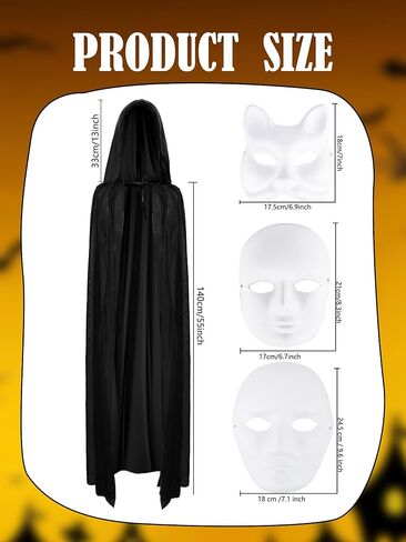 18 Pcs Adult Black Cape Masks Sets Include 9 Pcs Halloween Cloak9 Pcs White Mask Full Face Masks for Halloween Party Cosplay Dress Up Accessories in Saudi Arabia