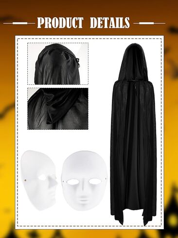 18 Pcs Adult Black Cape Masks Sets Include 9 Pcs Halloween Cloak9 Pcs White Mask Full Face Masks for Halloween Party Cosplay Dress Up Accessories in Saudi Arabia