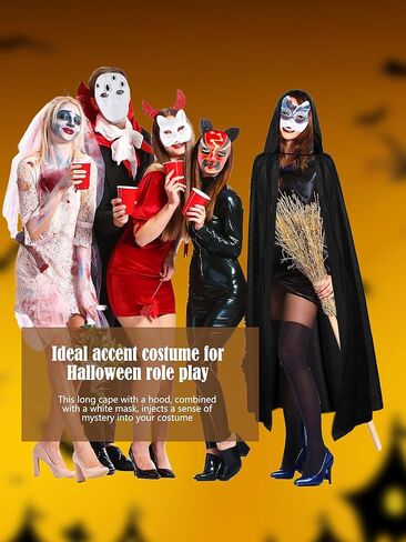 18 Pcs Adult Black Cape Masks Sets Include 9 Pcs Halloween Cloak9 Pcs White Mask Full Face Masks for Halloween Party Cosplay Dress Up Accessories in Saudi Arabia