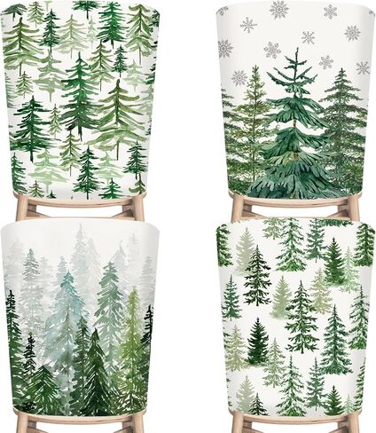 JarThenaAMCS 4Pcs Christmas Chair Back Cover Watercolor Cedar Forest Seat Covers Dining Chair Slipcover Protector for Winter Xmas Home Kitchen Decor in Saudi Arabia