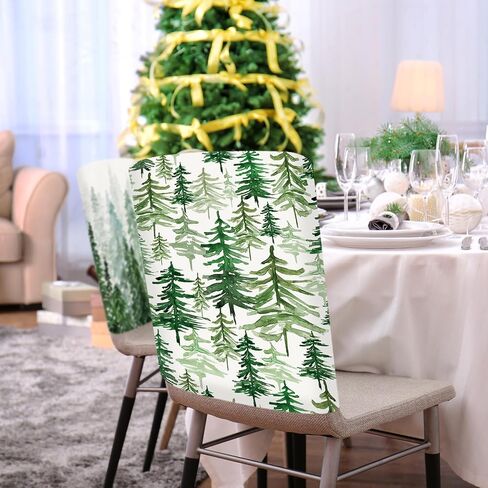 JarThenaAMCS 4Pcs Christmas Chair Back Cover Watercolor Cedar Forest Seat Covers Dining Chair Slipcover Protector for Winter Xmas Home Kitchen Decor in Saudi Arabia