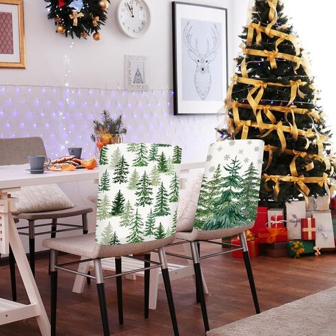JarThenaAMCS 4Pcs Christmas Chair Back Cover Watercolor Cedar Forest Seat Covers Dining Chair Slipcover Protector for Winter Xmas Home Kitchen Decor in Saudi Arabia
