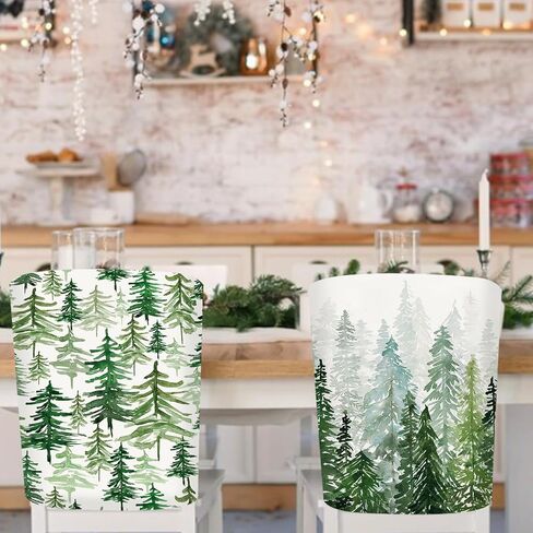 JarThenaAMCS 4Pcs Christmas Chair Back Cover Watercolor Cedar Forest Seat Covers Dining Chair Slipcover Protector for Winter Xmas Home Kitchen Decor in Saudi Arabia