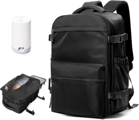 BOXSAM Large Vacuum Travel Backpack with Pump for Women,Airback Personal Item Carry on Backpacks Flight Approved 18x14x8 inches for Men,Laptop Waterproof Work Compression bags Casual Daypack,Black in Saudi Arabia