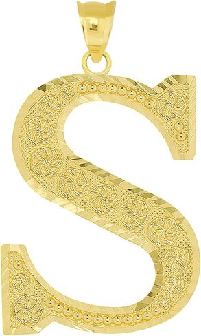 Jewelry America 14k Yellow Gold Textured Uppercase Initial S Letter Pendant with Eternity Symbols 1 inch in Saudi Arabia