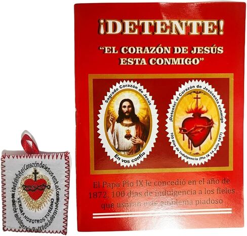 DETENTE Sacred Heart of Jesus Cloth Scapular with Prayer Book – Catholic Escapulario de Tela 2" x 1.6" | Embroidered Devotional Pendant for Prayer & Protection in Saudi Arabia