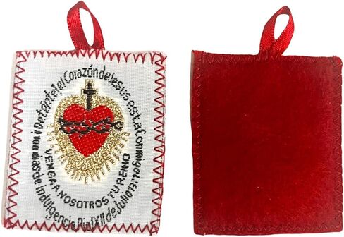 DETENTE Sacred Heart of Jesus Cloth Scapular with Prayer Book – Catholic Escapulario de Tela 2" x 1.6" | Embroidered Devotional Pendant for Prayer & Protection in Saudi Arabia