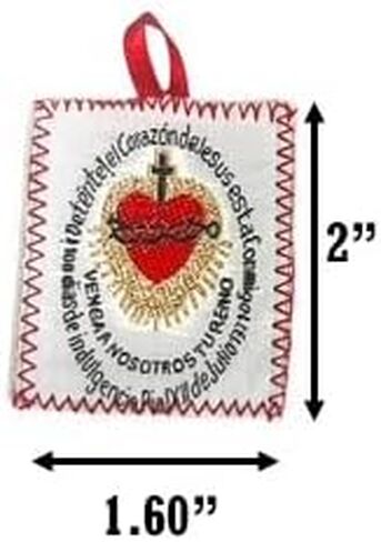 DETENTE Sacred Heart of Jesus Cloth Scapular with Prayer Book – Catholic Escapulario de Tela 2" x 1.6" | Embroidered Devotional Pendant for Prayer & Protection in Saudi Arabia