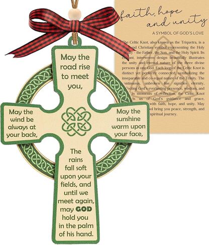 Celtic Cross Ornament with Irish Blessing, St. Patrick's Day Shamrock Pendant, Hanging Trefoil Decoration for Keyring, Tree, Home, and Irish Festival Decor, Car Mirror Hanging Accessories in Saudi Arabia