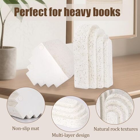 Heavy Duty Resin Bookends for Shelves - Modern Layered Arch Design, Aesthetic Home Decor,Stylish Decorative Book Ends in Saudi Arabia