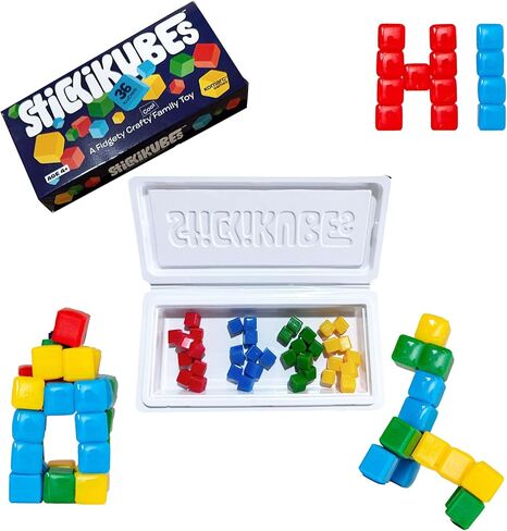 KOMARC GAMES StickiKubes, Mini Stacking Cubes That Stick to Anything, Non Toxic Kid Safe Sticky Blocks, Creative Construction Toy - 36 Cubes, 4 Colors, Display Easel in Saudi Arabia