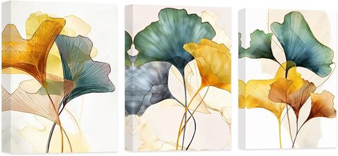 DOARTDO Abstract Floral Canvas Wall Art 3 Pieces Ginkgo Leaf Painting Minimalist Plant Picture Prints for Bedroom Bathroom Decor Frame (11x14inchx3Pcs) in Saudi Arabia