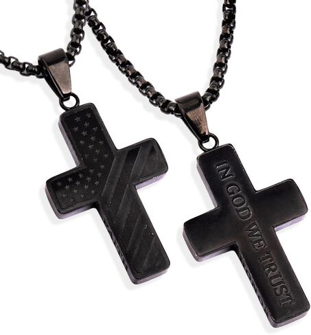 قلادة متقاطعة من Hero Company In God We Trust بعلم أمريكي للرجال - قلادة مسيحية من الفولاذ المقاوم للصدأ - تساعد على إقران المحاربين القدامى مع كلب الخدمة أو كلب المأوى in Kuwait