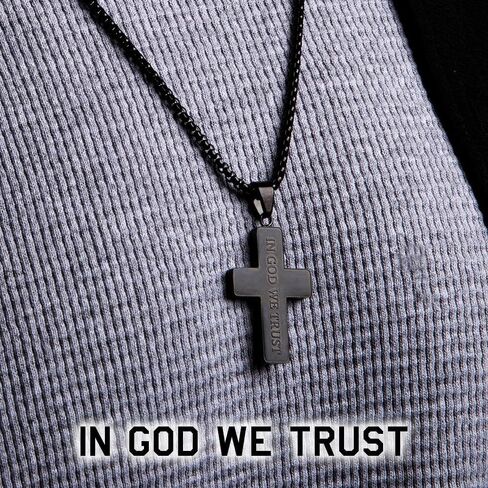 قلادة متقاطعة من Hero Company In God We Trust بعلم أمريكي للرجال - قلادة مسيحية من الفولاذ المقاوم للصدأ - تساعد على إقران المحاربين القدامى مع كلب الخدمة أو كلب المأوى in Kuwait