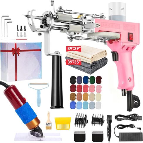 besgeer rug tufting بندقية مع مجموعة سجادة تقطيع-قطة سجادة-توت-غون مع القبلة ، 2 في 1 حلقة مقطوعة السجاد بندقية ونحت كليبرز ، طقم آلة صانع البساط والقطط والقطعة والغزل （الزيتون الأسود） in Kuwait