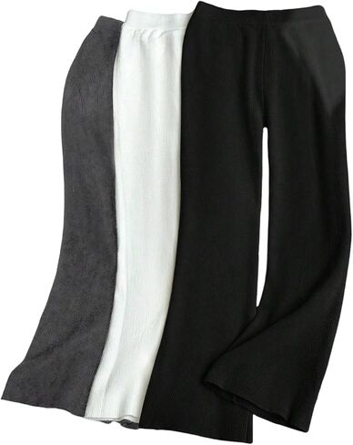 OYOANGLE Women's 3 Pack Elastic Waist Ribbed Knit Thermal Pants Flare Leg Casual Trousers in Saudi Arabia