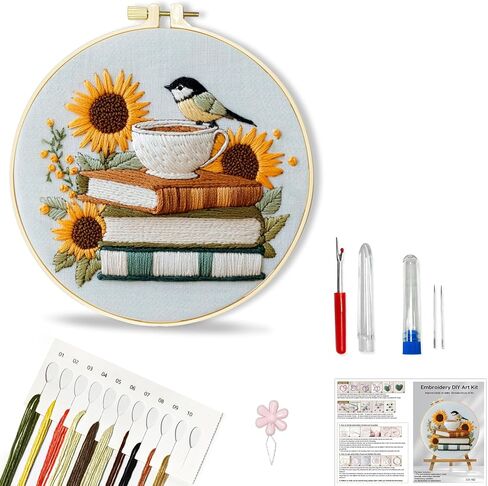 Huacan Flowers Embroidery Kit for Beginners Stamped Books and Flowers Pattern Cross Stitch Kit with Instructions in Kuwait