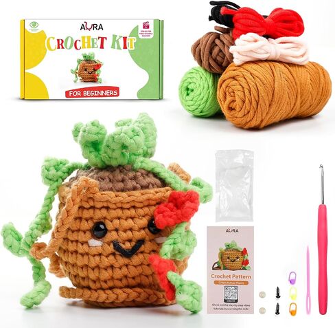 تعلم A-ura مجموعة الكروشيه لأطفال المبتدئين والبالغين ، و 4 أنماط طقم كروشيه للحيوانات مع دروس فيديو خطوة بخطوة ، و amigurumi starter starter kits: الخيوط ، الخطاف ، الملحقات in Kuwait