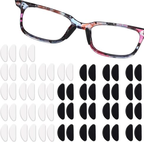 30 Pairs Eyeglasses Nose Pads Anti-Slip Soft Glasses Nose Pad Replacement Silicone Adhesive Transparent Eyeglass Noses Pads for Full Plastic Frames (Clear+Black 1.0mm) in Saudi Arabia