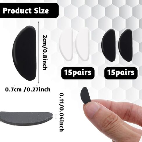 30 Pairs Eyeglasses Nose Pads Anti-Slip Soft Glasses Nose Pad Replacement Silicone Adhesive Transparent Eyeglass Noses Pads for Full Plastic Frames (Clear+Black 1.0mm) in Saudi Arabia