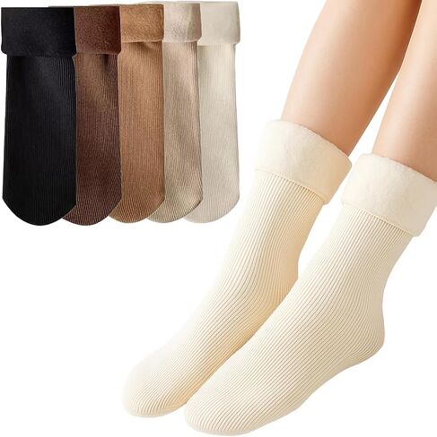 5Pcs Mid-Calf Thermal Socks Set, Plush Lined Winter Boot Socks for Cold Weather Indoor and Outdoor Wear in Saudi Arabia