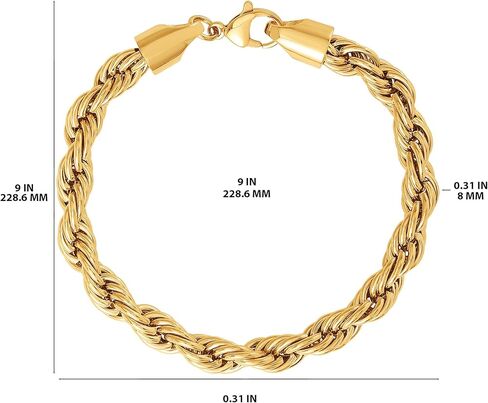 سوار سلسلة من الفولاذ المقاوم للصدأ للرجال من Lucky Brand - 8 مم مطلي بالذهب 9 بوصة مجوهرات متينة 316L in Saudi Arabia
