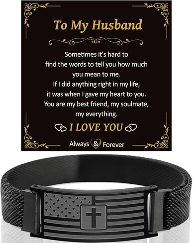 Bracelet Gifts for My Man Husband Son, Cool Christmas Birthday Father's Day Valentines Anniversary Graduation Gift Ideas for Men, American Flag Cross Practical Romantic Bracelet for Him in Saudi Arabia
