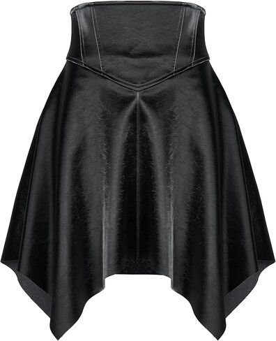 Goth High Waisted Faux Mini Leather Skater A-Line Flared Rave Skirt for Punk Rock Y2K Women in Saudi Arabia