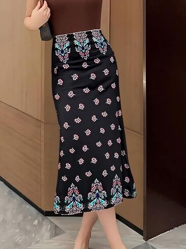 Bohemian Maxi Skirt for Women High Waist Floral Print Long Skirt Black Flowy Casual Summer Beach Vacation Skirt Lightweight in Saudi Arabia