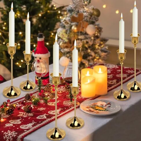 Candlestick Holders 6 PCS Metal Taper Candle Holders,Candle Stick Holders Set,Perfect for Table Centerpiece Mantel Party Wedding Halloween Christmas Decorations(Gold) in Saudi Arabia
