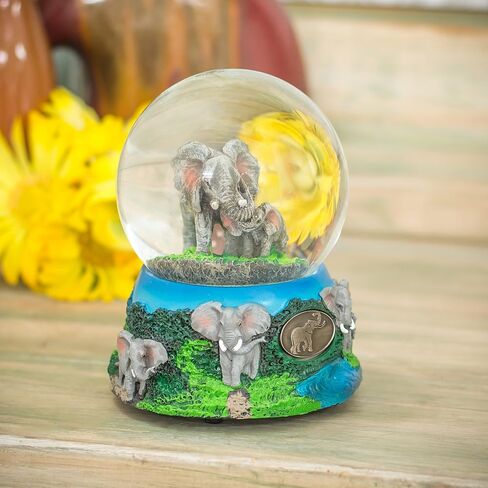 Wandering Elephant Family 100mm Resin Glitter Water Globe Plays Tune Beautiful Dreamer in Saudi Arabia