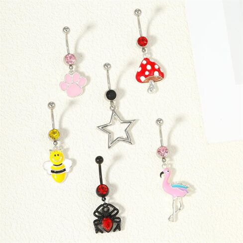 OIDIMS Mushroom Belly Button Rings for Women Surgical Stainless Steel 14g Belly Body Piercing Jewelry Threaded Navel Ring Red Cubic Zirconia Cute Barbs Dainty Dangling Navel Barbell Crystal Jewelry in Saudi Arabia