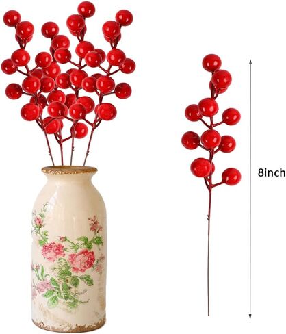 30 حزمة سيقان التوت الأحمر الاصطناعي، سيقان التوت الأحمر لعيد الميلاد، 8 بوصة من التوت الأحمر يختار عطلة DIY الحرف عيد الميلاد الحلي الزفاف ديكور المنزل شجرة عيد الميلاد الديكور in Kuwait