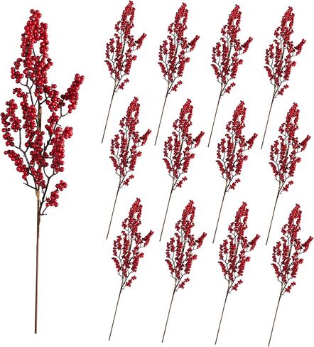 Balsam Hill Berry Picks - Premium Red Christmas Tree Picks with Glitter Accents for Holiday Decorations and Indoor Christmas Ornaments (Pack of 12), Red, Large Berries in Saudi Arabia