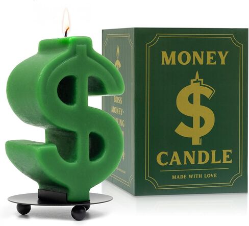 Money Candle for Wealth & Luck Manifestation – Funny Candles for Any Occasion - Vanilla Scented Candle for Spiritual Gifts – Decorative Candles with Metal Tray – Soy Wax Money Gift Ideas in Saudi Arabia