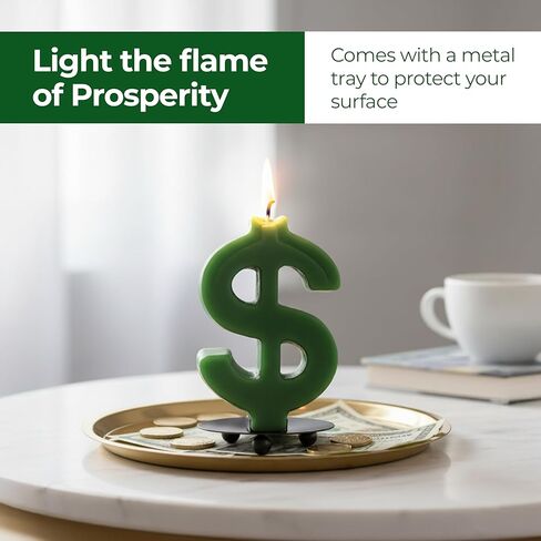 Money Candle for Wealth & Luck Manifestation – Funny Candles for Any Occasion - Vanilla Scented Candle for Spiritual Gifts – Decorative Candles with Metal Tray – Soy Wax Money Gift Ideas in Saudi Arabia