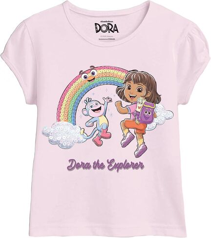 Dora The Explorer Toddler Girls T-Shirt - Short Sleeve Tee with Boots, Butterflies & Rainbows - Nickelodeon Sizes 2T-5T in Saudi Arabia