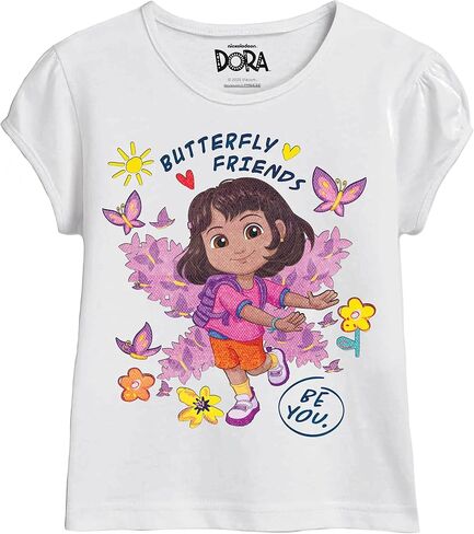 Dora The Explorer Toddler Girls T-Shirt - Short Sleeve Tee with Boots, Butterflies & Rainbows - Nickelodeon Sizes 2T-5T in Saudi Arabia