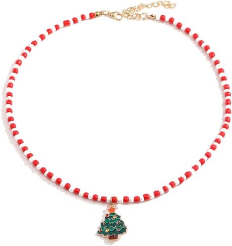 Christmas Beaded Necklace with Xmas Tree Pendant - Handmade Beaded Choker Necklace - Jewelry Gift for Women & Girls in Saudi Arabia