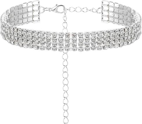 Sibba 4 Row Diamond Choker Necklace for Women Silver Plated Adjustable Iced Out Crystal Rhinestone Collar Elegant Anniversary Birthday Gift Jewelry Sparkling Party Wedding Tassel White Necklace(4 Row) in Saudi Arabia