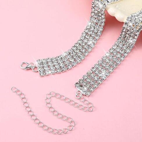 Sibba 4 Row Diamond Choker Necklace for Women Silver Plated Adjustable Iced Out Crystal Rhinestone Collar Elegant Anniversary Birthday Gift Jewelry Sparkling Party Wedding Tassel White Necklace(4 Row) in Saudi Arabia