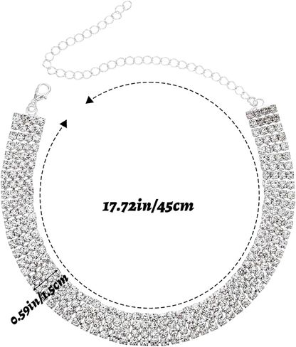 Sibba 4 Row Diamond Choker Necklace for Women Silver Plated Adjustable Iced Out Crystal Rhinestone Collar Elegant Anniversary Birthday Gift Jewelry Sparkling Party Wedding Tassel White Necklace(4 Row) in Saudi Arabia