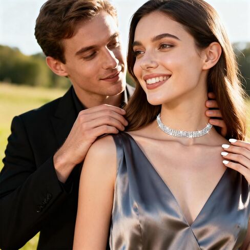 Sibba 4 Row Diamond Choker Necklace for Women Silver Plated Adjustable Iced Out Crystal Rhinestone Collar Elegant Anniversary Birthday Gift Jewelry Sparkling Party Wedding Tassel White Necklace(4 Row) in Saudi Arabia