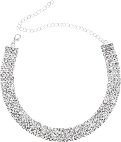 Sibba 4 Row Diamond Choker Necklace for Women Silver Plated Adjustable Iced Out Crystal Rhinestone Collar Elegant Anniversary Birthday Gift Jewelry Sparkling Party Wedding Tassel White Necklace(4 Row) in Saudi Arabia