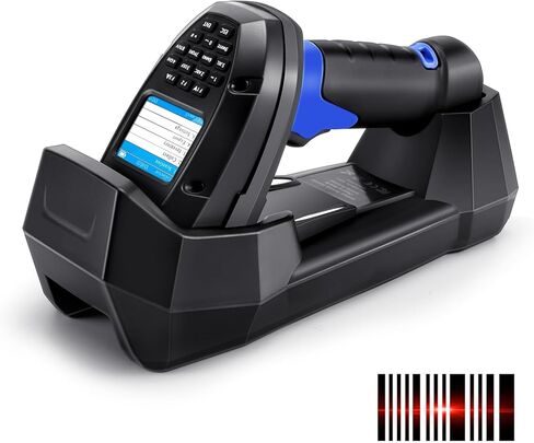 Wireless Barcode Scanner with Charging Base, Portable 1D Bar Code Scanners Inventory Scanner Data Terminal Data Collector 2 in 1 USB Connection & 2.4G Wireless Barcode Reader with 2.2" Screen in Kuwait