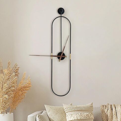 ساعة حائط بيضاوية حديثة ساعة حائط كبيرة مع مؤشرات من الجوز لغرفة المعيشة وديكور المنزل وغرفة النوم والمطبخ والمكتب (أسود بيضاوي، كبير) in Kuwait