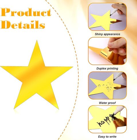 24 Pcs Gold Paper Stars Decoration, 5.9 Inch Golden Star Decor Double Sided Star Cutouts Glitter Printed Stars for Bulletin Poster Boards Wall Board Birthday Wedding Party Supplies in Saudi Arabia